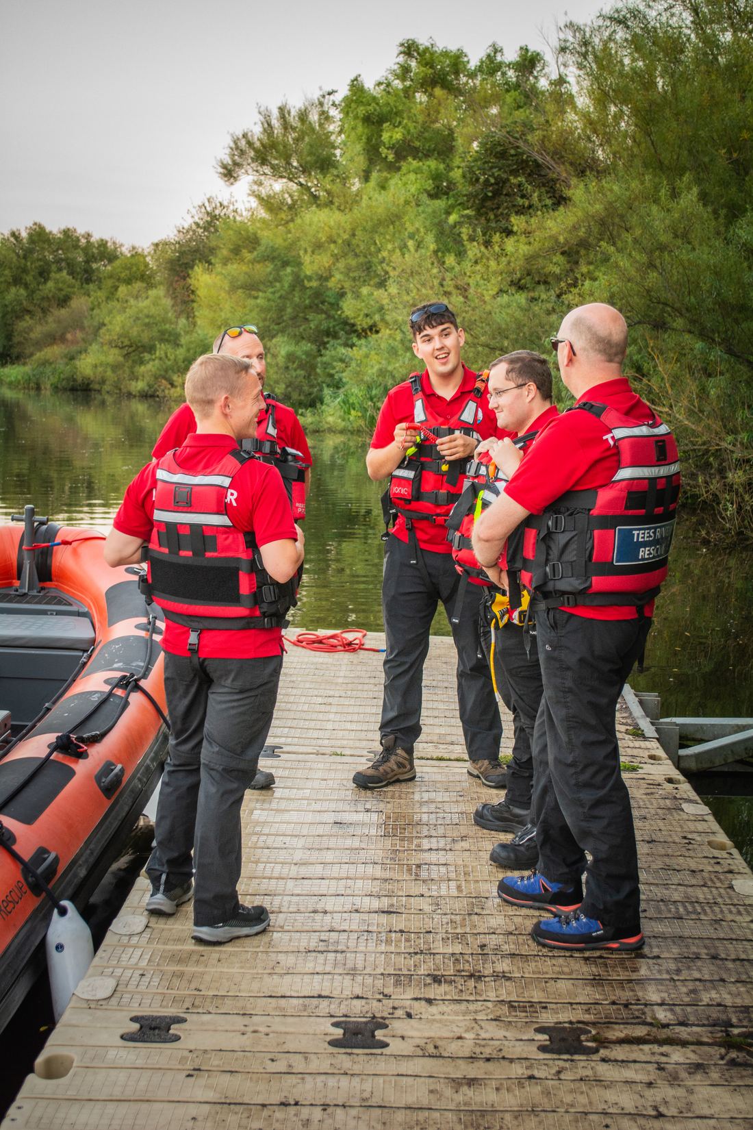 Tees River Rescue crew briefing on the pontoon