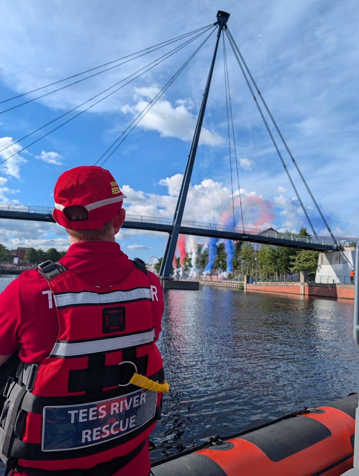 Tees River Rescue crew member at the Infinity Bridge