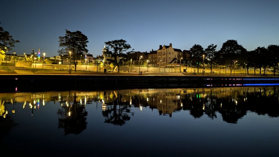 The River Tees at night near the Barrage
