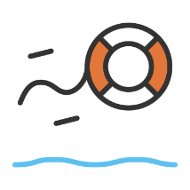 Life ring being thrown across water
